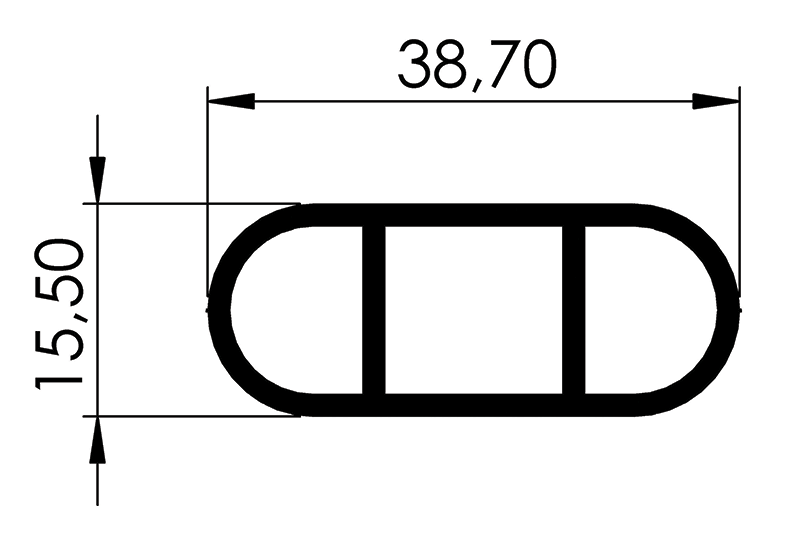 TUBO OBL.(TRAV.CAD.) 38,7X15,5X1,6MM-NAT- KG - NH