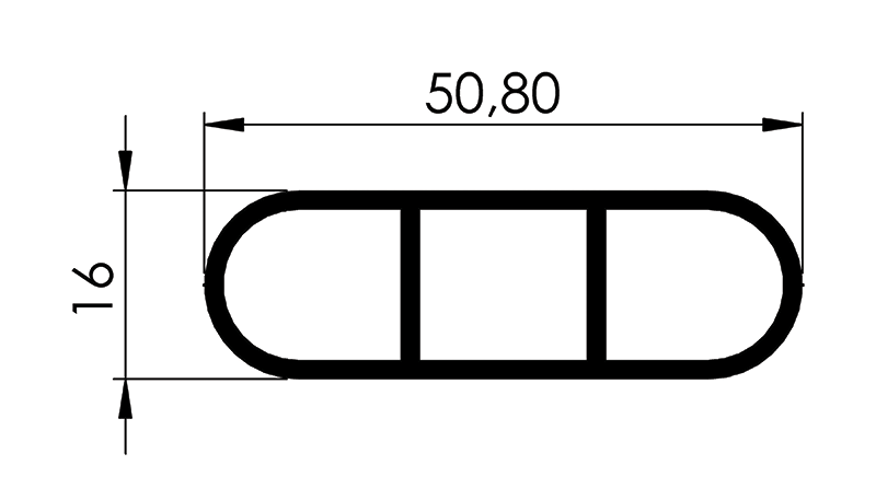 TUBO OBL.(TRAV.CAD.) 2X16 X 1,6MM - NAT - KG - NH